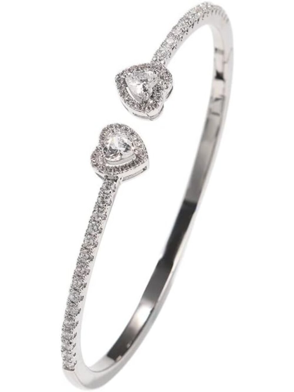 Cute Heart Open Cuff Bangle Bracelet, 18K Gold & Silver Plated, Hip Hop Jewelry